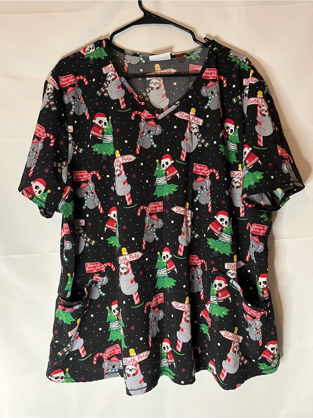 Scrubstar Black Holiday Animal Print Short Sleeve Scrub Top